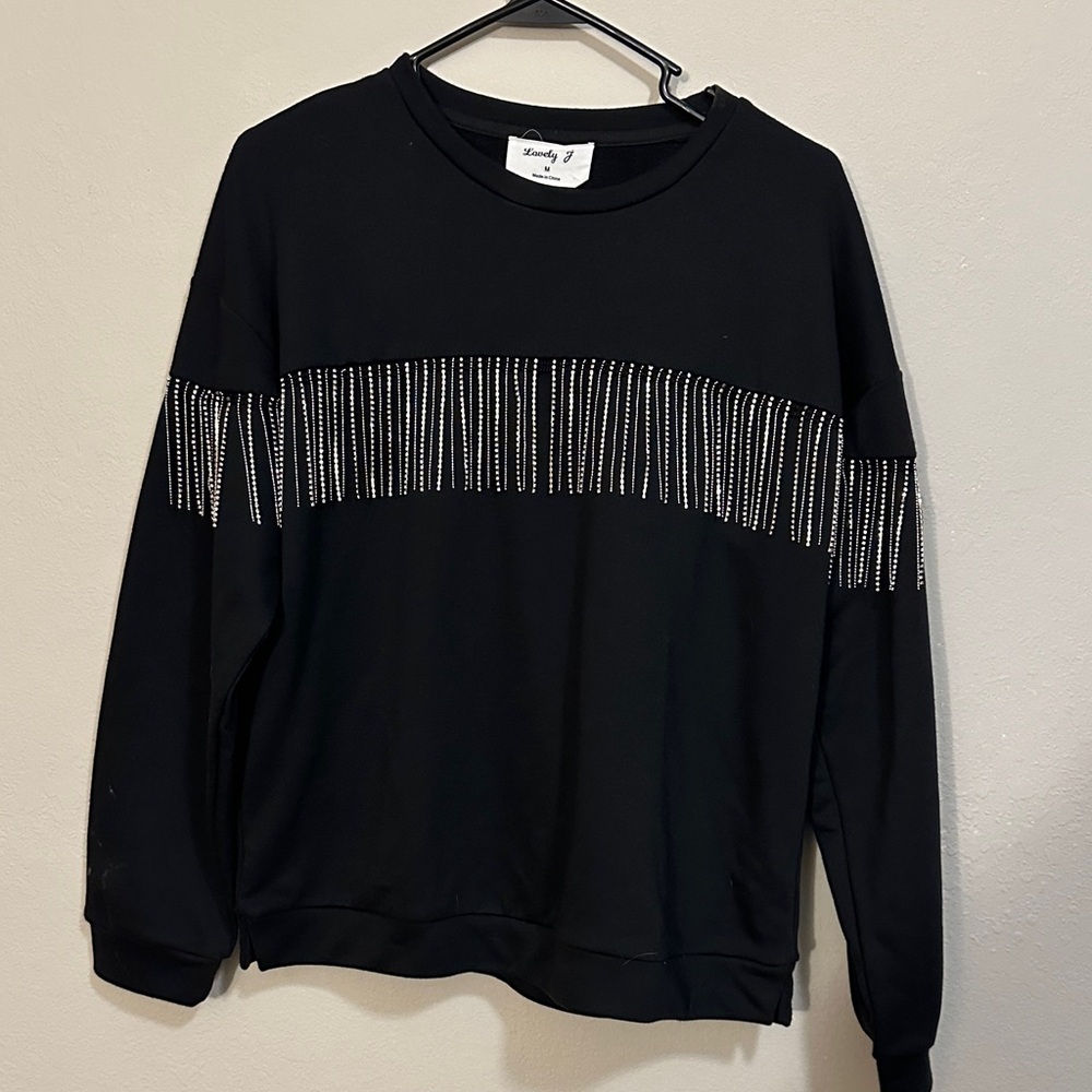 Lovely J Black Sweater with Embellished Detail